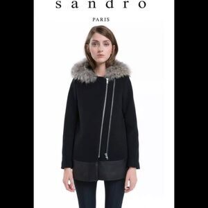 Black Coat with Fur-Trim Hood